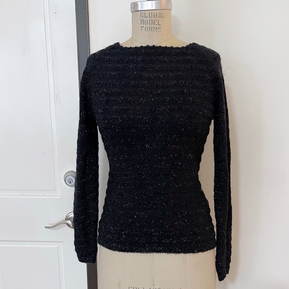 Mohair Popcorn Stitch BLACK SWEATER Top Silver Threads
